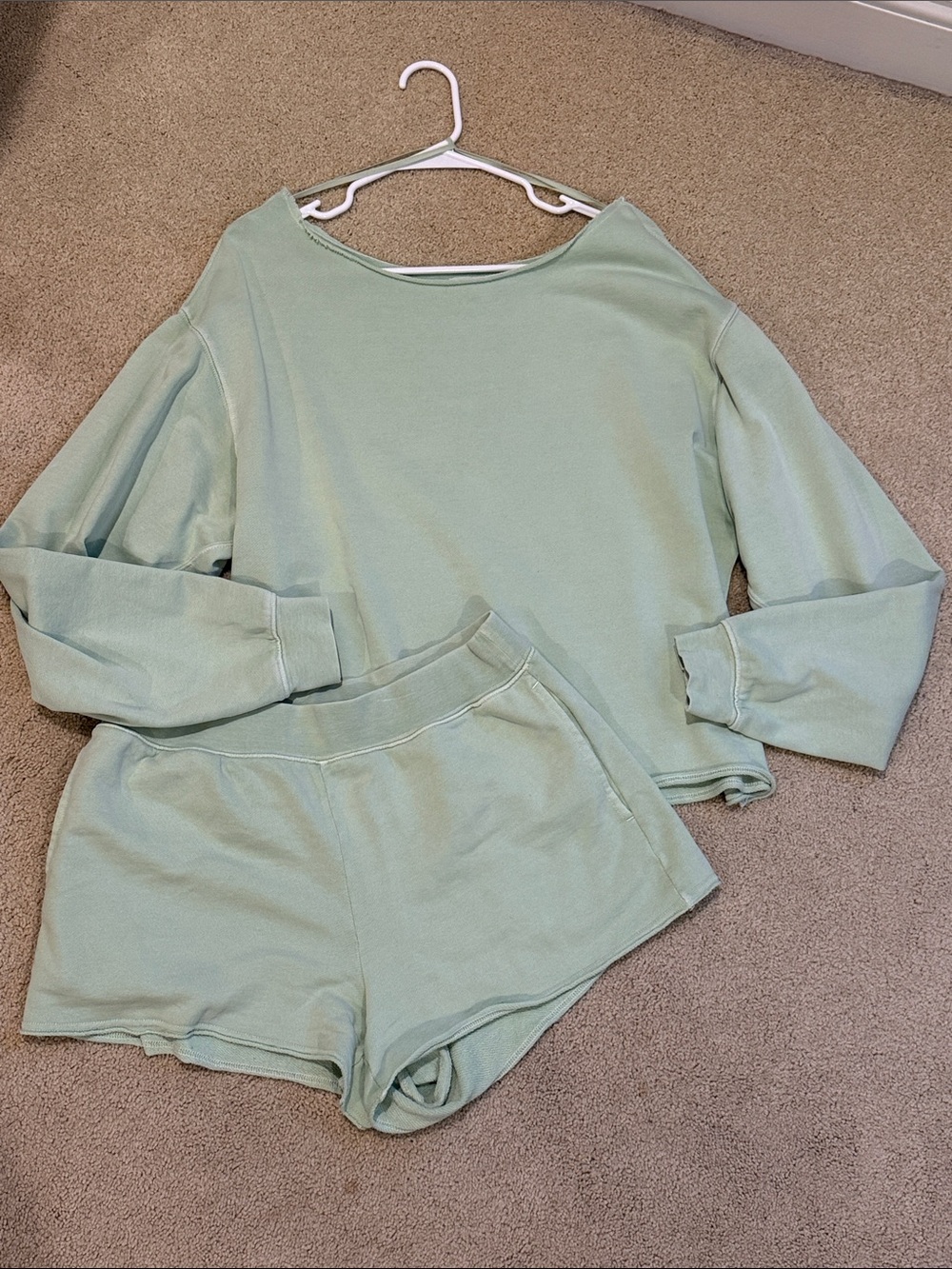 aerie Green Long-Sleeve Lounge Top & Shorts Set